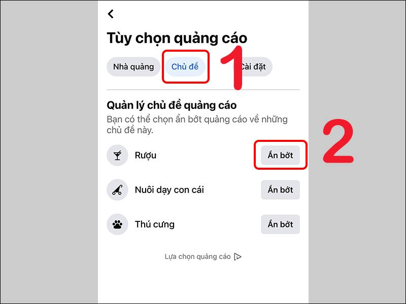 Ẩn các chủ đề quảng cáo